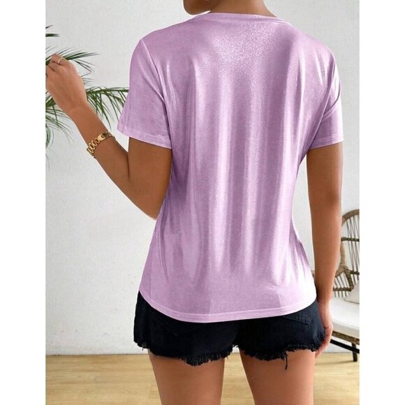 Purple French Inspired Sparkle Princess T-Shirt f Round Neck - Picture 4 of 5
